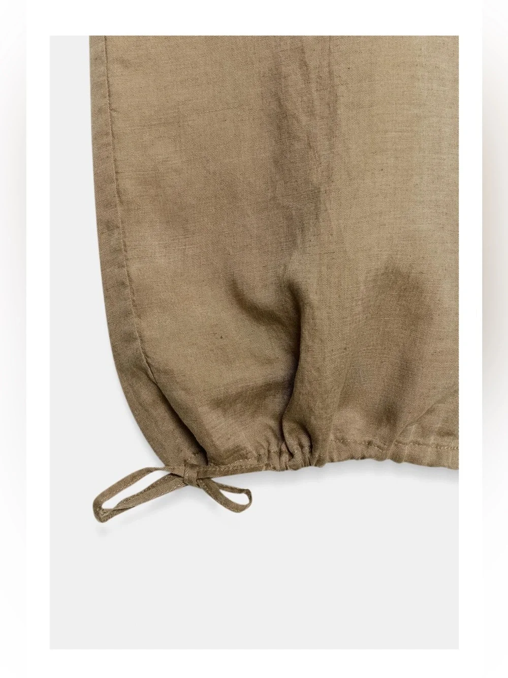 NEW Zara Drawstring Wide Leg Linen Pants Sand Sz M